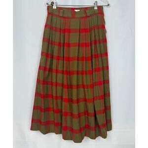 Vintage Mondi Wool Plaid Pleated Skirt Sz 42 West Germany Olive Red Tartan